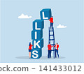Businessman develop or build upskill rising box stack. Upskill develop or learning new skills to success in work concept vector 141433012