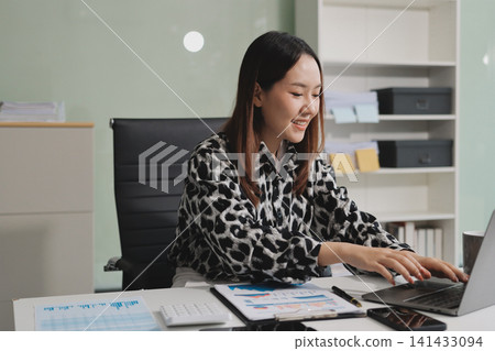 Asia people young adult woman bad day work hard bored data tired at office desk workplace think worry job tough stress asian workforce issue. Mid life crisis mental health illness sad labor effort. 141433094