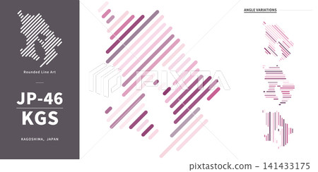 A line art map design using pink and purple gradients to abstract the shape of Kagoshima Prefecture. A line art map design using pink and purple gradients to abstract the shape of Kagoshima Prefecture. 141433175