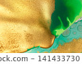 Abstract Original Hand Drawn Green Artwork Liquid Inks Illustration with Gold Glitter Text Space. 141433730