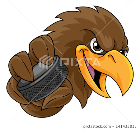 Eagle Falcon Hawk Osprey Ice Hockey Puck Mascot 141433813