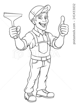 Window Cleaner Cartoon Car Wash Squeegee Man Window Cleaner Cartoon Car Wash Squeegee Man 141433832