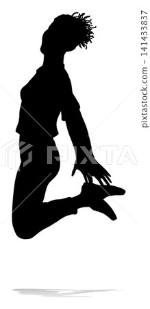 Happy Woman Jumping For Joy Silhouette Person Happy Woman Jumping For Joy Silhouette Person 141433837