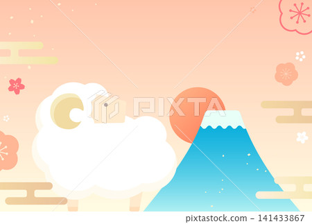 羊年_新年賀卡設計(無文字)_簡約設計,包含綿羊、富士山和新年第一道陽光 1_橫版 羊年_新年賀卡設計(無文字)_簡約設計,包含綿羊、富士山和新年第一道陽光 1_橫版 141433867