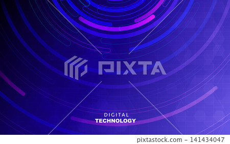 Abstract blue digital technology background with futuristic circular neon lines, concentric speed rings HUD dashboard, purple cyber network banner for AI high tech science business presentation. Abstract blue digital technology background with futuristic circular neon lines, concentric speed rings HUD dashboard, purple cyber network banner for AI high tech science business presentation. 141434047