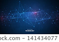 Abstract dark blue digital technology background with futuristic glowing plexus network wave lines, polygon wireframe mesh, cyber security banner for AI science big data business presentation. 141434077