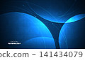 Abstract dark blue digital technology background with futuristic glowing circular wave lines, cyan light curve overlap, cyber network banner for AI science global big data business presentation. 141434079