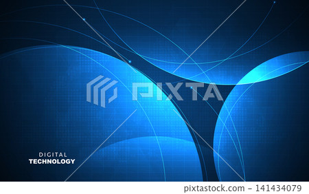 Abstract dark blue digital technology background with futuristic glowing circular wave lines, cyan light curve overlap, cyber network banner for AI science global big data business presentation. Abstract dark blue digital technology background with futuristic glowing circular wave lines, cyan light curve overlap, cyber network banner for AI science global big data business presentation. 141434079