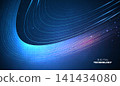 Abstract dark blue digital technology background with futuristic glowing curved wave lines, cyan neon light stream loop, high speed data transfer banner for cyber network business presentation. 141434080