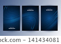 Abstract blue digital technology cover template set with futuristic glowing curved wave lines, cyan light flow poster background, A4 brochure layout for cyber network science business presentation. 141434081