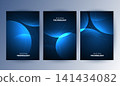 Abstract blue digital technology cover template set with futuristic glowing curved wave lines, cyan light flow poster background, A4 brochure layout for cyber network science business presentation. 141434082