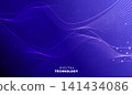 Abstract dark blue digital technology background with futuristic glowing wave lines, cyan dynamic light stream, high speed data transfer banner for cyber network science business presentation. 141434086
