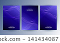 Abstract blue digital technology cover template set with futuristic glowing curved wave lines, cyan light flow poster background, A4 brochure layout for cyber network science business presentation. 141434087