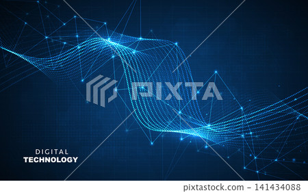 Abstract dark blue digital technology background with futuristic glowing wave lines, cyan dynamic light stream, high speed data transfer banner for cyber network science business presentation. Abstract dark blue digital technology background with futuristic glowing wave lines, cyan dynamic light stream, high speed data transfer banner for cyber network science business presentation. 141434088