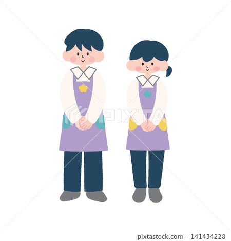 身穿圍裙的男女插畫 [幼兒園教師] 141434228