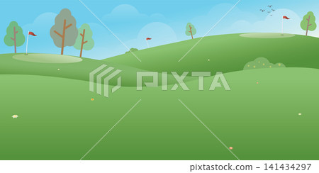 Countryside golf course illustration with blank space. 141434297