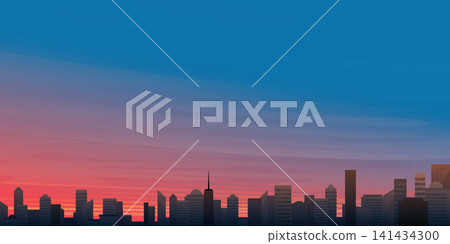 Sky on a sunset in the city vector illustration have blank space. Buildings silhouette against the sky in sunset flat design. Sky on a sunset in the city vector illustration have blank space. Buildings silhouette against the sky in sunset flat design. 141434300