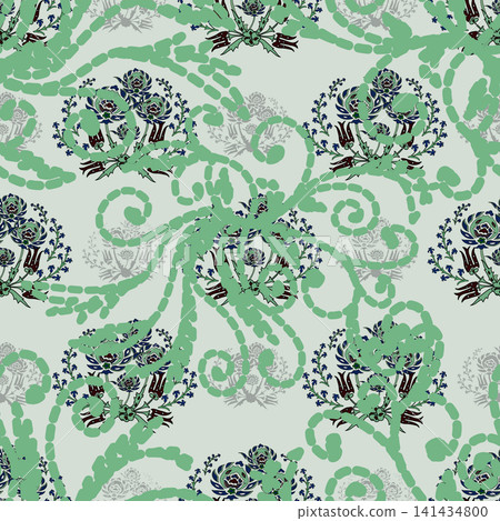 Floral seamless pattern, Flower chintz pattern seamless vector border print. Botanical batik background. Arabesque floral ornament motif for decoration fabric, women clothing, scarf, wallpaper design. Floral seamless pattern, Flower chintz pattern seamless vector border print. Botanical batik background. Arabesque floral ornament motif for decoration fabric, women clothing, scarf, wallpaper design. 141434800