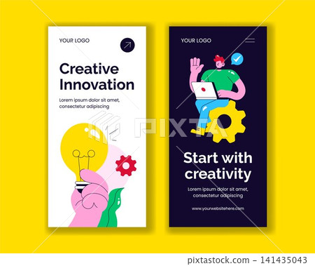 Flat Cartoon Vertical Banner for Innovation Technology Social Media Background Flat Cartoon Vertical Banner for Innovation Technology Social Media Background 141435043