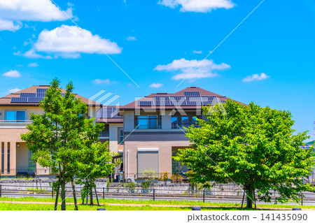 An eco-town with underground power lines and solar power generation. An eco-town with underground power lines and solar power generation. 141435090