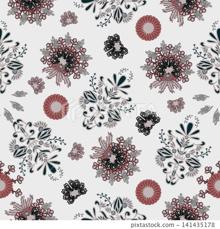 Floral seamless pattern, Flower chintz pattern seamless vector border print. Botanical batik background. Arabesque floral ornament motif for decoration fabric, women clothing, scarf, wallpaper design. 141435178