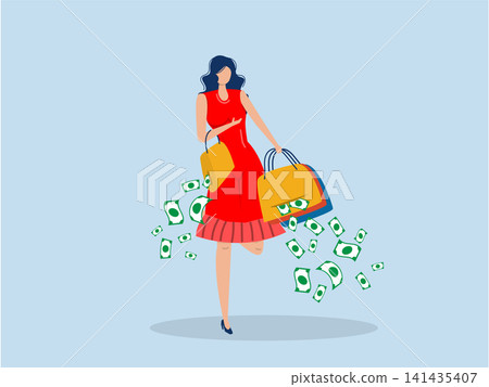 Girl gen z shopping with money, credit card debt financial loa .Overspending, shopping buy now pay later, credit card debt from retail purchase, consumer debt Girl gen z shopping with money, credit card debt financial loa .Overspending, shopping buy now pay later, credit card debt from retail purchase, consumer debt 141435407