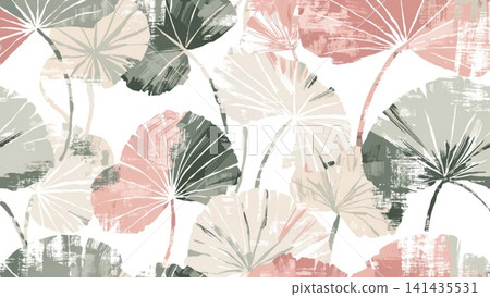 Seamless Botanical Pattern Umbrella Leaf Schefflera inspired Vector background Seamless Botanical Pattern Umbrella Leaf Schefflera inspired Vector background 141435531