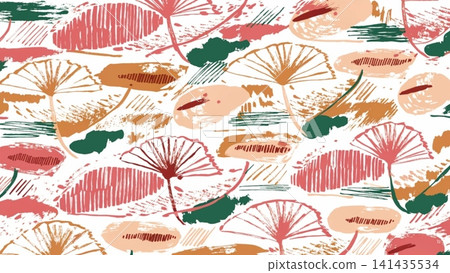 Seamless Botanical Pattern Umbrella Leaf Schefflera inspired Vector background Seamless Botanical Pattern Umbrella Leaf Schefflera inspired Vector background 141435534