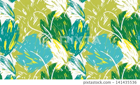 Seamless Botanical Pattern Umbrella Leaf Schefflera inspired Vector background Seamless Botanical Pattern Umbrella Leaf Schefflera inspired Vector background 141435536