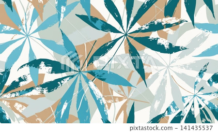 Seamless Botanical Pattern Umbrella Leaf Schefflera inspired Vector background Seamless Botanical Pattern Umbrella Leaf Schefflera inspired Vector background 141435537