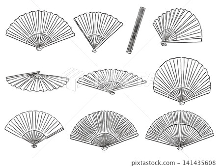 Set of 10 fans with ink brushstroke designs Set of 10 fans with ink brushstroke designs 141435608