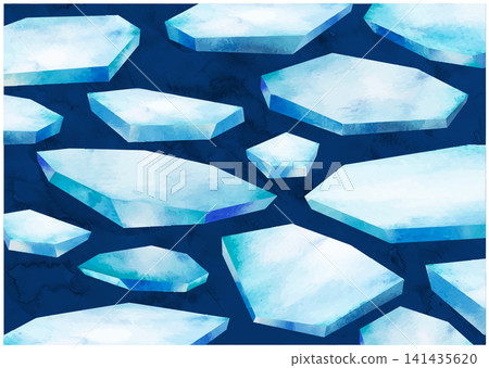 Abstract background illustration of drift ice and sea ice painted in watercolor. 141435620