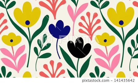 Modern Scandinavian Floral Matisse-inspired Flat Vector Bold Organic Shapes background  141435642