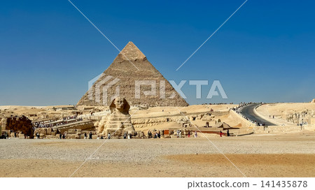 The Great Sphinx guards the pyramids of the pharaohs at Giza. The Great Sphinx guards the pyramids of the pharaohs at Giza. 141435878