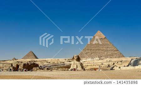 The Great Sphinx guards the pyramids of the pharaohs at Giza. The Great Sphinx guards the pyramids of the pharaohs at Giza. 141435898