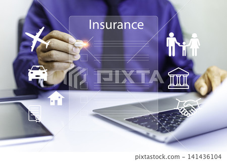 Insurance Policy Document Concept with Online Application, Digital Agreement and Financial Protection Planning. protecting car , house , life ,healthcare , family , travel insurance icon. Insurance Policy Document Concept with Online Application, Digital Agreement and Financial Protection Planning. protecting car , house , life ,healthcare , family , travel insurance icon. 141436104