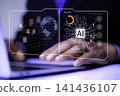 Businessman working  using AI data analysis for business. Data Management System with KPI and metrics connected to the database for technology finance, 141436107