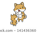一幅描繪家長和孩子收到學校印刷資料後感到不安的插圖；這是一戶柴犬家庭。 141436360