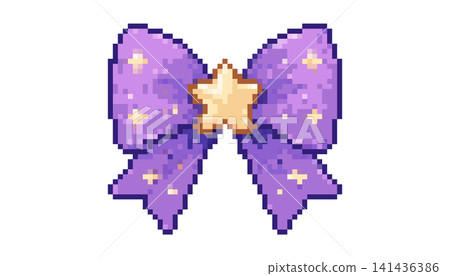 Cute purple pixel bow with star detail in pastel y2k style Cute purple pixel bow with star detail in pastel y2k style 141436386