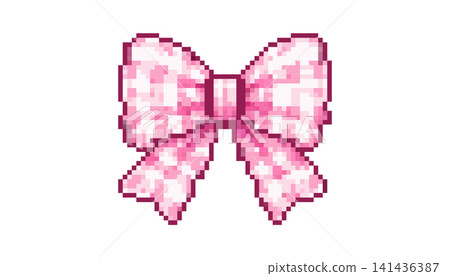 Cute pink pixel bow ribbon in soft pastel y2k style Cute pink pixel bow ribbon in soft pastel y2k style 141436387