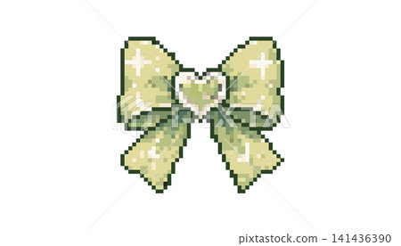 Cute green pixel bow with heart center in pastel kawaii style Cute green pixel bow with heart center in pastel kawaii style 141436390