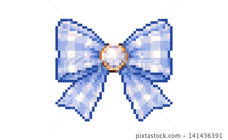 Cute blue pixel bow with pearl center in pastel kawaii style Cute blue pixel bow with pearl center in pastel kawaii style 141436391