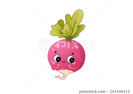 Cute radish character with kawaii healthy food cartoon 141436412