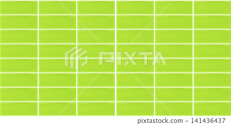 Green glossy ceramic subway tile texture with realistic 3d wall pattern 141436437