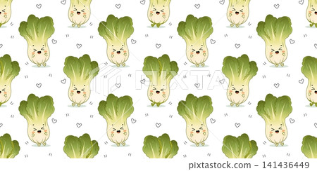 Cute bok choy character seamless vegetable pattern for kids Cute bok choy character seamless vegetable pattern for kids 141436449