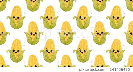 Cute corn character seamless vegetable pattern for kids 141436450