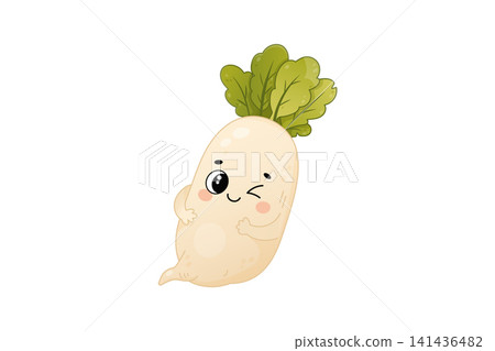 Cute smiling radish vegetable character in kawaii cartoon style 141436482