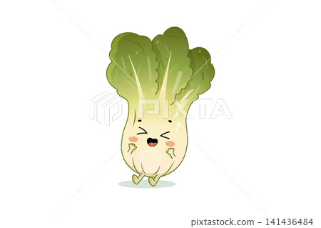 Cute smiling pak choi vegetable character in kawaii cartoon style 141436484