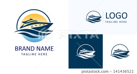 sunrise luxury waterfront yacht ocean wave logo design branding sunrise luxury waterfront yacht ocean wave logo design branding 141436521