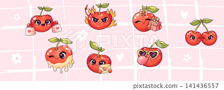 Cherry characters pattern with shopping bags gifts love letters devil sweet couple set Cherry characters pattern with shopping bags gifts love letters devil sweet couple set 141436557